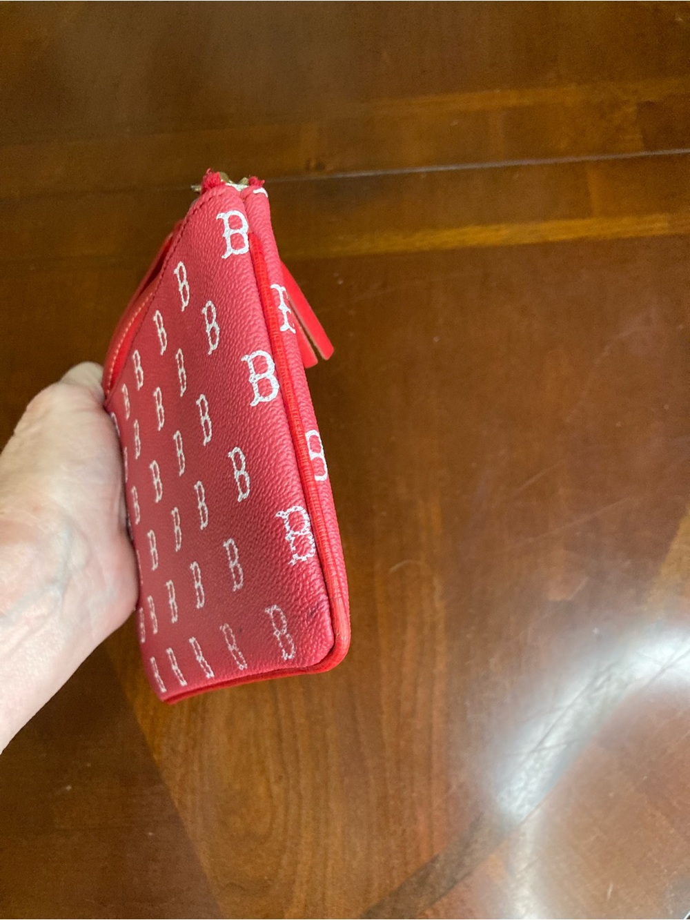 Dooney & Bourke Boston Red Sox Signature Red Leather Wristlet Top Zip Tassel EUC - Picture 6 of 12